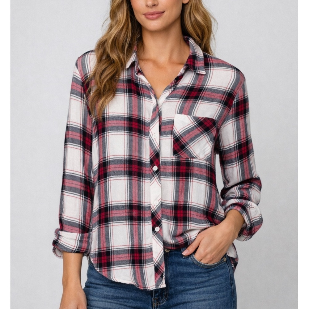 Rails Hunter Plaid Allison Button Down Shirt in White Midnight Rose